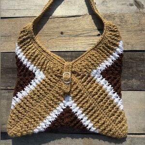 Elegant Crochet Shoulder Bag in Tan and Brown